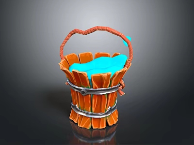 Orange Woven Bucket With Metal Rings And Blue Interior Design 3d model
