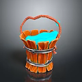 Orange Woven Bucket With Metal Rings And Blue Interior Design