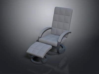 Modern Gray Padded Recliner Chair With Matching Ottoman And Curved Arms 3d model