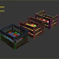 Three Wooden Crates Filled With Fresh Juicy Red And Yellow Fruits