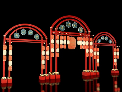 New Chinese style archaic entrance archway gate outdoor decoration beauty Chen punch card beauty Chen archway scenic entrance 3d model