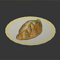 Baked Braided Bread On White Plate With Gold Rim And Seasonings