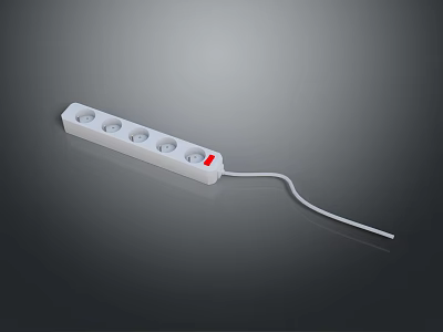 Electronic Power Strip With Multiple Sockets White Design And Long Cable 3d model