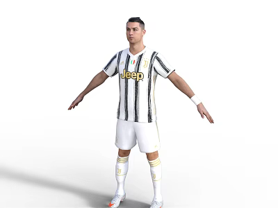 A Man Wearing Juventus Black And White Striped Soccer Jersey Featuring Jeep Logo 3d model