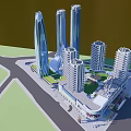 Modern Mixed Use Commercial Complex With High Rise Towers And Retail Spaces