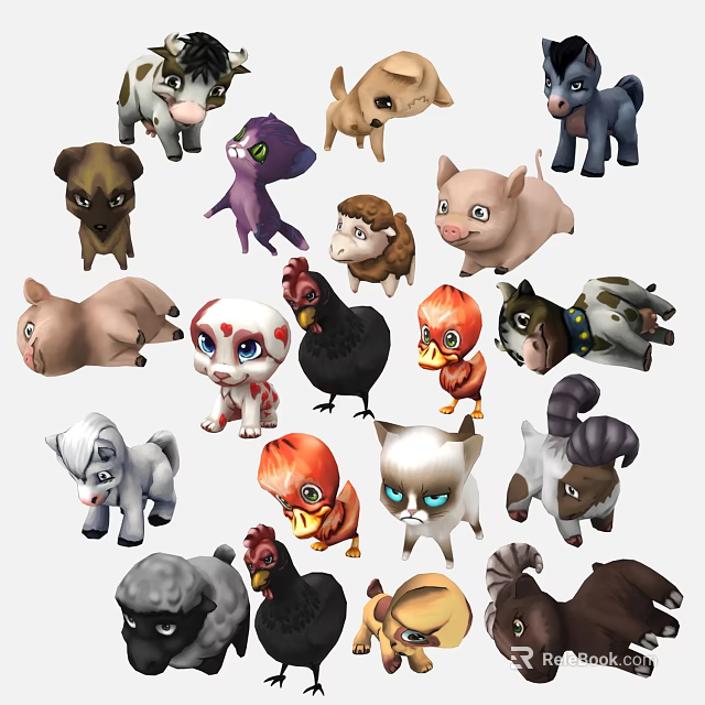 Playful Colorful Cartoon Reptile Characters With Various Animal Figure Designs 3d model 