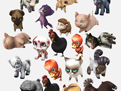 Playful Colorful Cartoon Reptile Characters With Various Animal Figure Designs 3d model