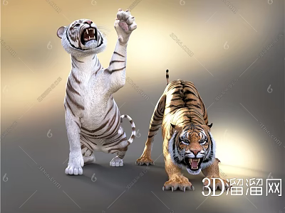 Realistic Reptile 3D Models With Different Colors Open Mouths And Raised Paws 3d model