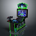Arcade Game Machine With Dual Gun Controllers Game Display Screen And Green LED Light Accents
