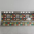 Modern Tobacco and Alcohol Store Interior With Product Shelves Seating Area And Green Plant
