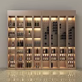 Modern Wine Cabinet With Multiple Shelves Wine Bottles Glasses And Lighting 3d model