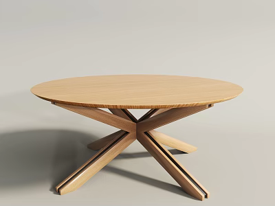 Modern Wooden Round Dining Table with X Shaped Legs and Minimalist Design 3d model
