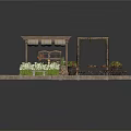 Outdoor Garden Pergola Design With Wooden Columns White Flowers And Bench