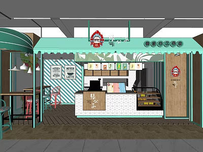 Elegant Modern Milk Tea Shop Interior With Counter Seating Menu Display And Lighting 3d model