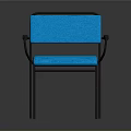 Modern Blue Upholstered Armchair With Black Metal Frame And Armrests