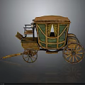 Vintage Horse Carriage With Orange Roof Green Body And Wooden Wheels