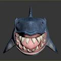 Blue Stuffed Shark With Open Mouth And White Teeth On Gray Background With Reflection 3d model