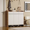Modern Entryway Shoe Cabinet With Coat Hooks Plaid Scarf Table Lamp And Shoes