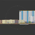 Cartoon Scene With Colorful Building Models High Rise Low Rise Structures Green Spaces And Plaza