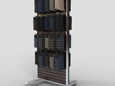 Clothing Display Rack With Wheels And Multiple Layers For Hanging Various Colored Striped Pants 3d model