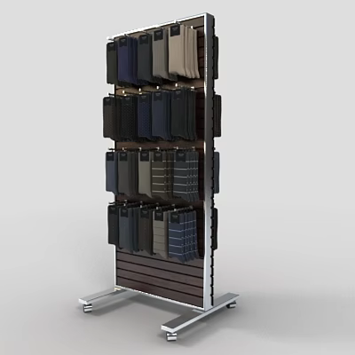 Clothing Display Rack With Wheels And Multiple Layers For Hanging Various Colored Striped Pants 3d model