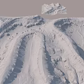 Detailed Natural Mountainous Garden Landscape Featuring Snowy Ridges And Valleys