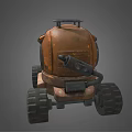 Rusty Orange Armored Mechanical Robot With Large Cannon And Wheels 3d model