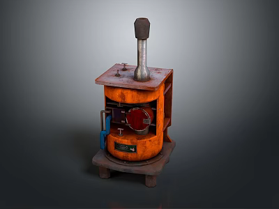 Vintage Industrial Metal Stove Featuring Chimney Orange Red Body And Control Knobs 3d model