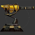 Yellow Futuristic Mechanical Device With Detailed Base Stand And 3D Model Design