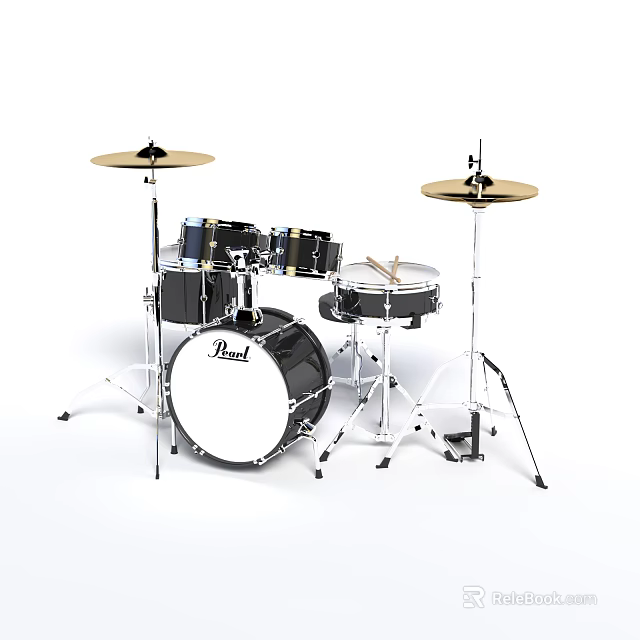 Pearl Drum Set Musical Instrument With Drums Cymbals Stands And Drumsticks 3d model 
