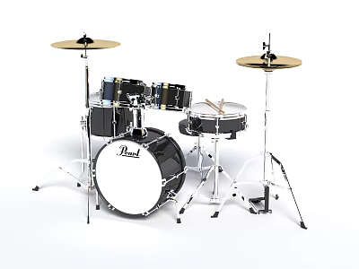 Pearl Drum Set Musical Instrument With Drums Cymbals Stands And Drumsticks 3d model