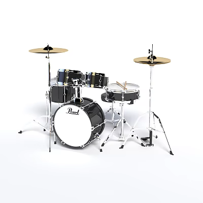 Pearl Drum Set Musical Instrument With Drums Cymbals Stands And Drumsticks 3d model