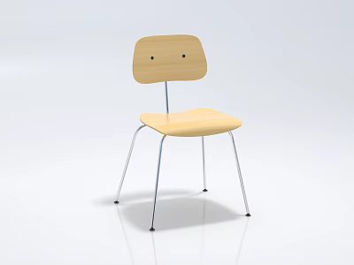 Modern Leisure Chair with Wooden Backrest and Silver Metal Legs Minimalist Design 3d model