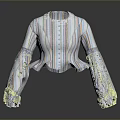 Colorful Striped Shirt With Lace Collar Ruffled Cuffs And Button Details