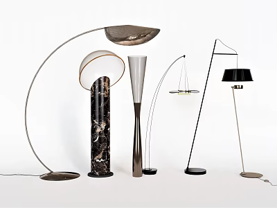 Modern Floor Lamps With Various Designs Metal Stands And Marble Bases 3d model