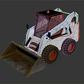 White Skid Steer Loader With Black Top Red Wheels And Rusty Bucket 3d model