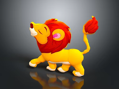 Cute Yellow Lion Plush Toy With Red Mane And Tail Tip And Soft Material 3d model