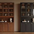 Modern Brown And Black Wine Cabinets With Glass Doors And Decorative Displays