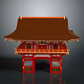 Traditional Red Architectural Gate With Brown Curved Roof And Ornate Decorative Elements