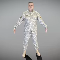 Man in Camouflage Uniform Standing with Full Body View on Grey Background