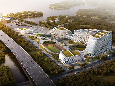 Modern Tourist Center Complex With Green Roofs River Views And Landscaped Areas 3d model