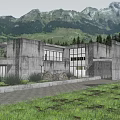 Modern Concrete Detached House with Large Glass Windows Green Grass and Mountain View