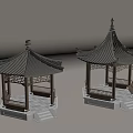 Ornate Traditional Chinese Pavilions With Curved Eaves Wooden Railing And Steps