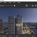 Aerial Planning of Modern High Rise Apartments with River Bridge and City Skyline at Sunset