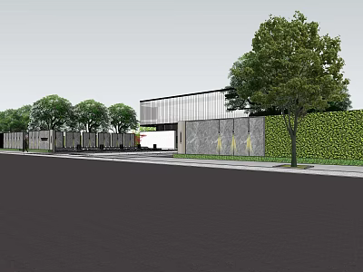Modern Garden Landscape Design With Green Wall Trees And Entrance Area 3d model