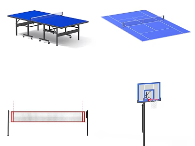 Essential Sports Equipment Including Table Tennis Table Tennis Court Volleyball Net And Basketball Hoop 3d model