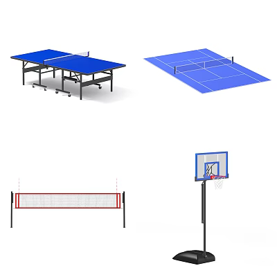 Essential Sports Equipment Including Table Tennis Table Tennis Court Volleyball Net And Basketball Hoop 3d model