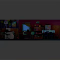 Vibrant Cartoon Kids Playroom Scene With Pink Walls Wooden Floor Tables Chairs And Shelves