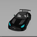 Black Two Door Sports Car With Blue Headlights Rear Spoiler And Silver Stripes