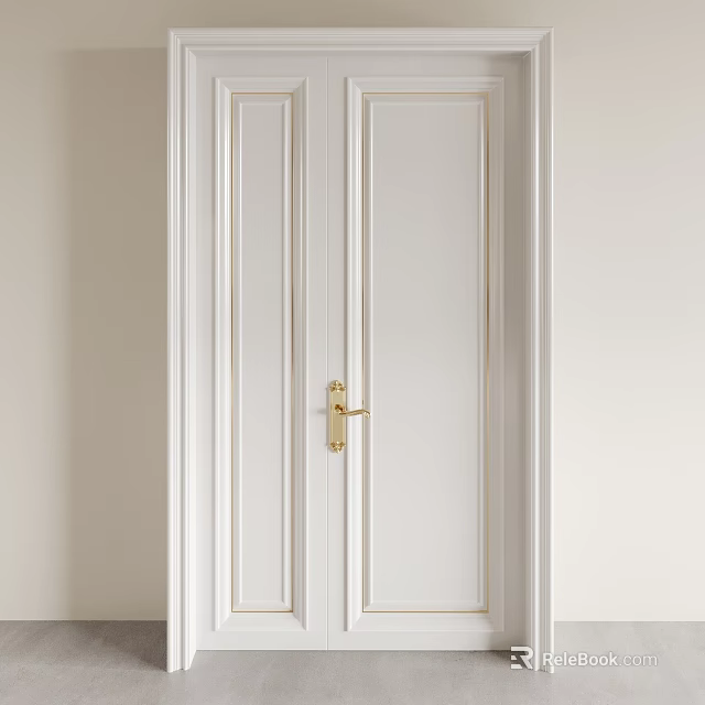 White Hinged Door With Gold Handle For Modern Interior Home Decoration 3d model 